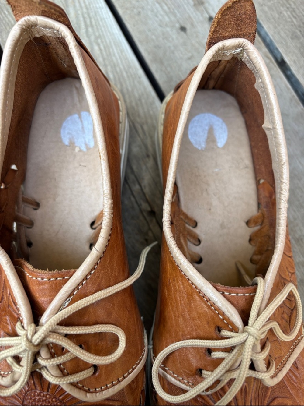 Huaraches (7) Embossed Brown Leather Sunflower & Woven Design Lace-up Loafer - Picture 9 of 12